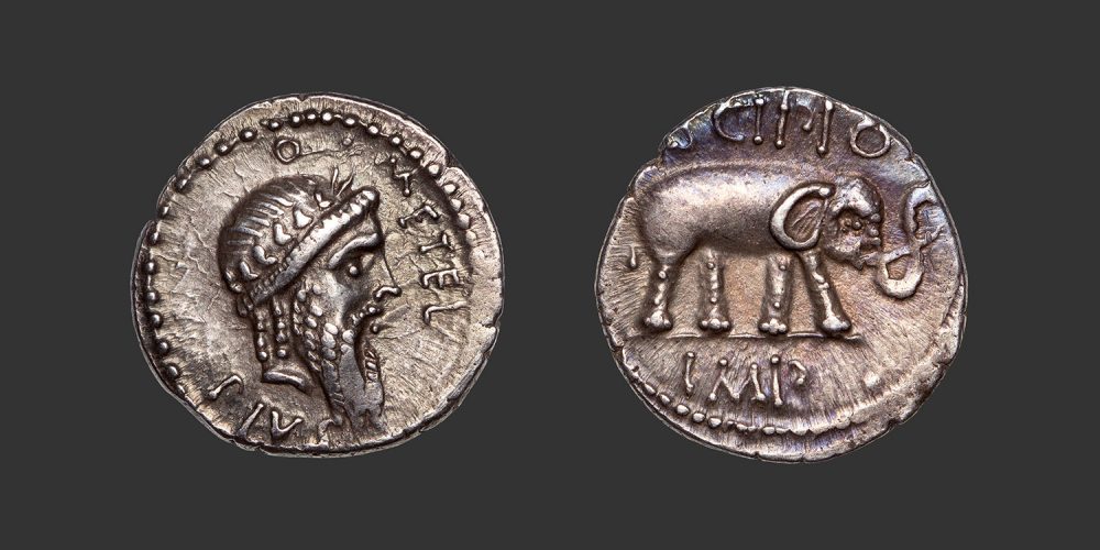 Odysseus Numismatique Monnaies Romaines République CAECILIA - Q. CAECILIUS METELLUS PIUS SCIPIO • Denier