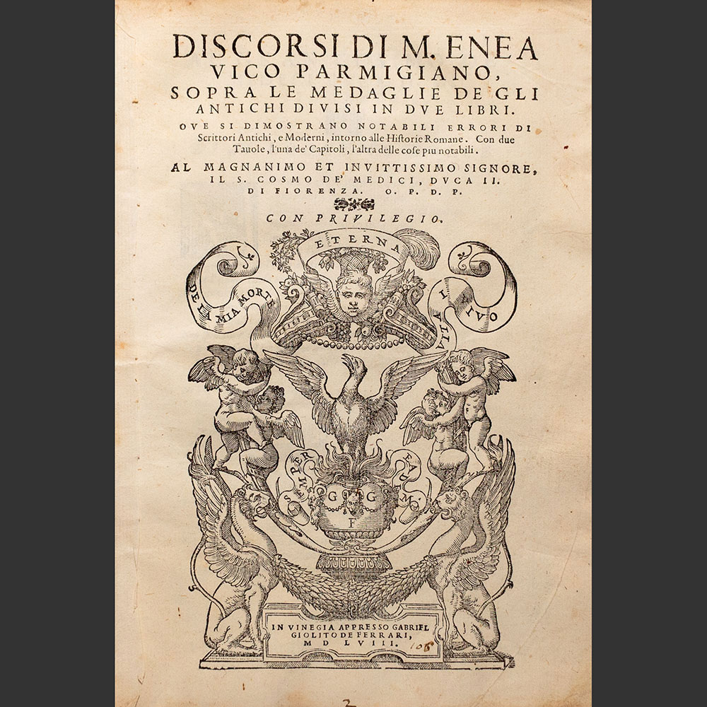 Odysseus Numismatique Livres Monnaies Médailles Papales Italiennes DISCORSI SOPRA LE MEDAGLIE DE GLI ANTICHI • Enea Vico 1558
