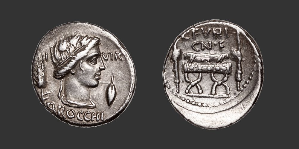 Odysseus Numismatique Monnaies Romaines République FURIA - L. FURIUS BROCCHUS • Denier