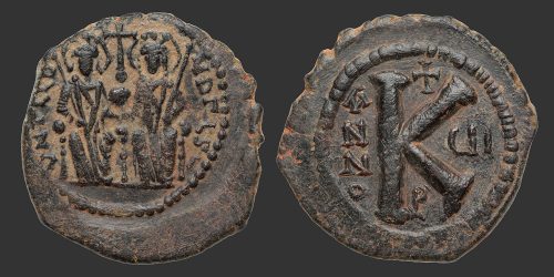 Odysseus Numismatique Monnaies Byzantines EMPIRE BYZANTIN - JUSTIN II & SOPHIE • Demi Follis
