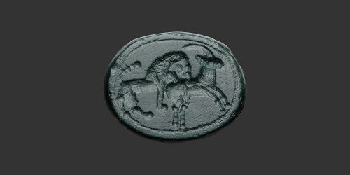 Odysseus Numismatique Glyptique Pierres Gravées LION & ANTILOPE - JASPE VERT • Scarabée Phénicien