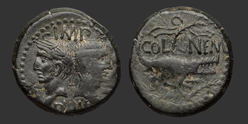 Odysseus Numismatique Monnaies Romaines Provinciales Impériales NÎMES - AUGUSTE & AGRIPPA • Dupondius As